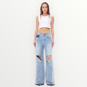 Ann Andelman Blue Ripped Wide Leg Jeans